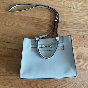 Structured Anne Klein Leather Tote Bag in Light Gray
